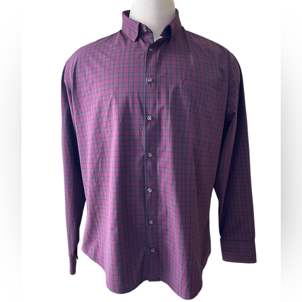 MIZZEN+MAIN Leeward Burgundy Navy‎ Plaid Performance Buttondown Wrinkle Free XXL